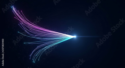 Abstract light trails converging into a bright focal point dark background