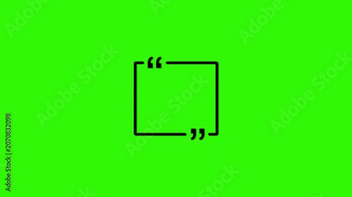 Black outline square quotation mark frame quote speech bubble. Empty square quote frame with quotation marks.