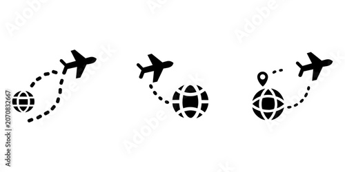 Fotografie Airplane Flight Route Icons Set – Global Travel, Aviation and Logistics Symbols
