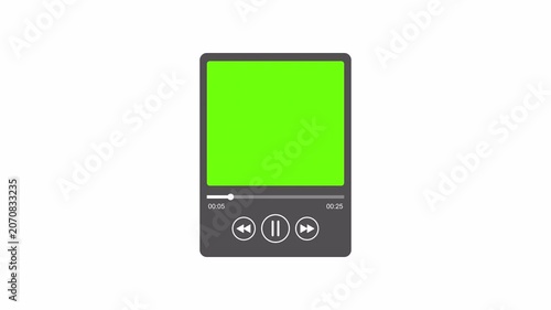 Vertical animated audio player interface overlay animation on a transparent background, Music playback UI with progress bar and green screen album placeholder on a transparent background