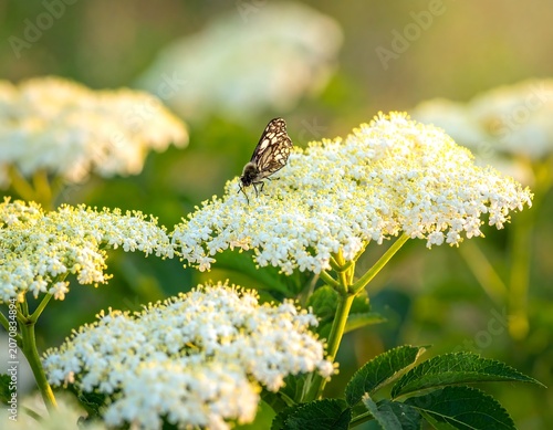 Butterfly on White Flowers.