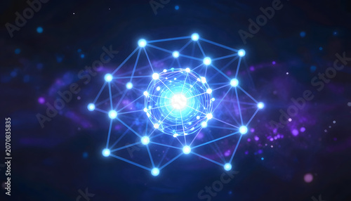Abstract background image featuring a complex network of glowing blue lines resembling neurons or a neural network. created with generative ai