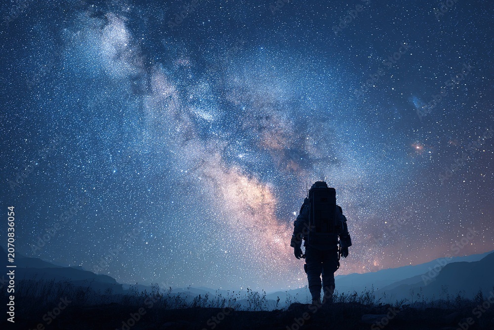 Fototapeta premium silhouette of an astronaut standing in front of a galaxy