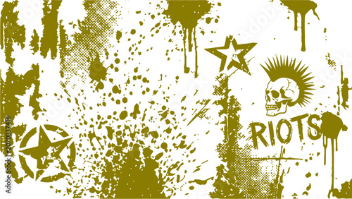 Schilderij op canvas Abstract punk rock design element set with skull star and text vector illustration