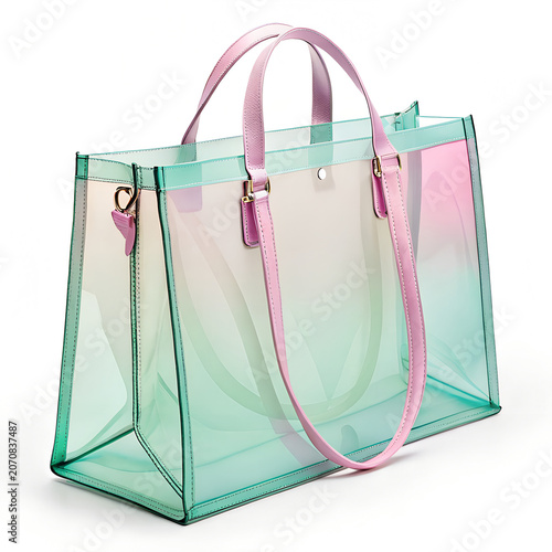 Translucent tote bag with pink handles against a clean white backdrop