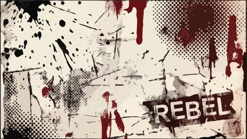 Foto Grungy background with halftone patterns and blood splatters rebel concept vector illustration