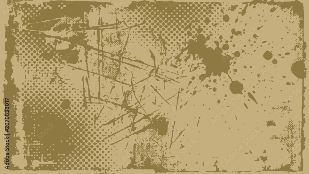 Fototapeta premium Tan textured background with beige paint splatters and scratches vector illustration.