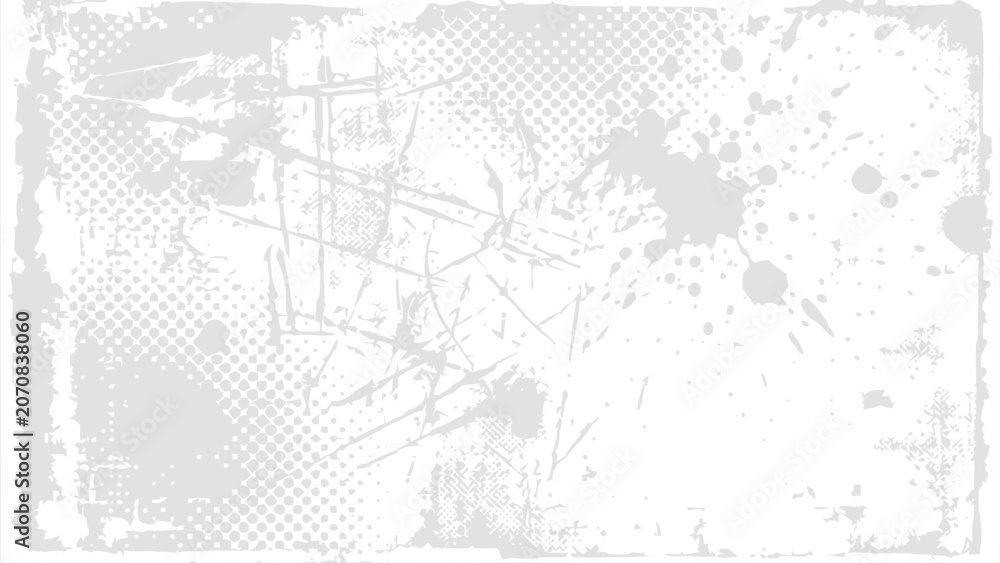 Obraz premium Distressed white grunge texture with halftone dots and scratches for design vector illustration.