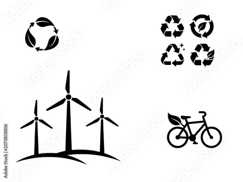 Green eco friendly environmental sustainability icons vector set. Transparent background.