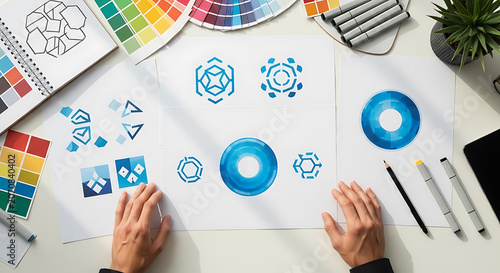 Geometric Floral Ornaments And Color Palettes On White Surface Creative Workspace ornament
