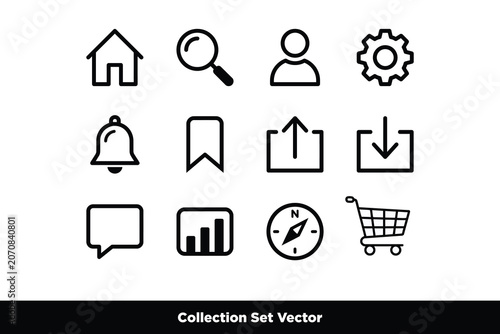 Essential Web Interface and Navigation Line Vector Icon Set