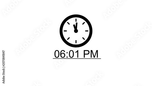 Fotografie Black and white clock interface indicating six zero one pm for schedule design