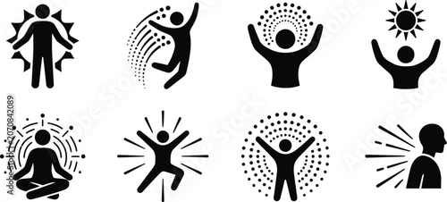 Fotografie Black silhouettes of people in various joyful and meditative poses
