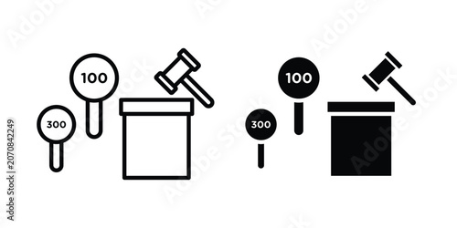Auction icon. Set of black vectors