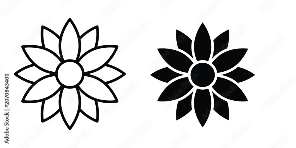 Fototapeta premium Flower icon. Set of black vectors