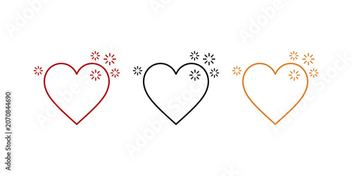 Heart outline icon set with sparkling elements in different colors isolated on white background for.