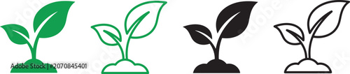 фотографія plant sprout icon with leaves and soil, outline and silhouette vector illustrati