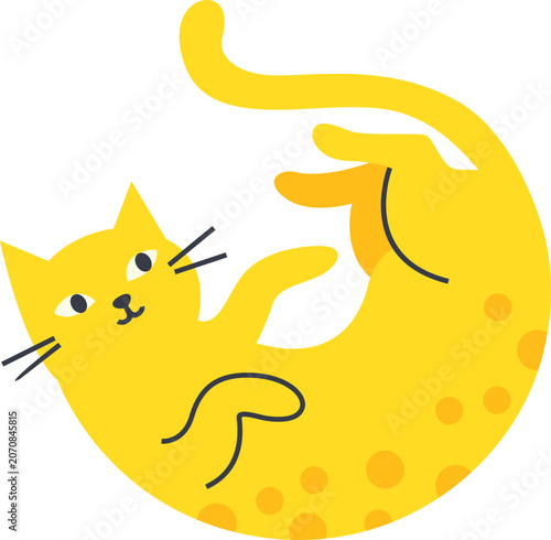 Minimalist Vector Illustration of a Playful Yellow Spotted Cat Curled Up