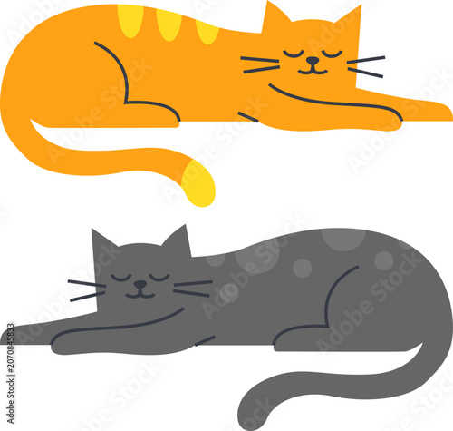 Two Minimalist Sleeping Cats Flat Vector Illustration