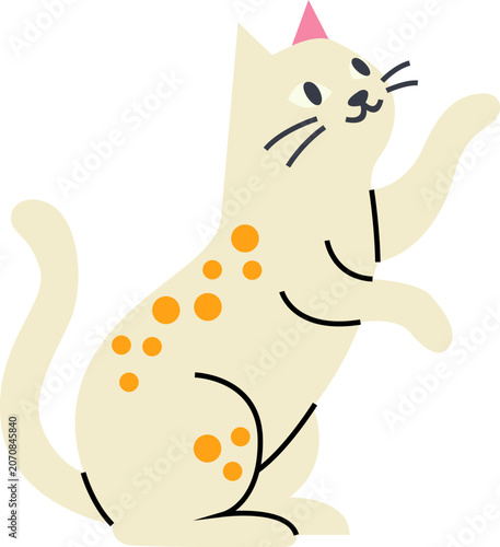 Playful Spotted Cat Illustration - Cute Minimalist Flat Design Feline Vector Art