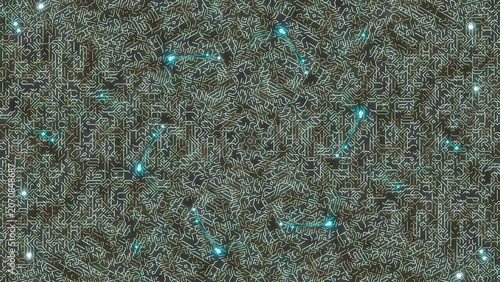 Night sky filled with stars and glowing green streaks