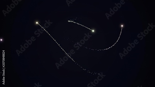 Shooting stars streak across night sky with bright trails