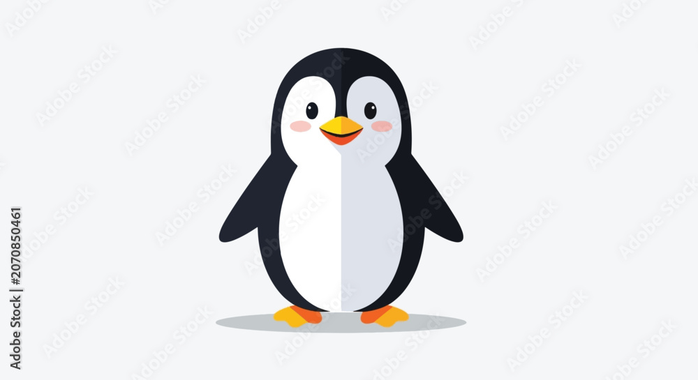 Obraz premium Cute cartoon penguin illustration standing on a light background.