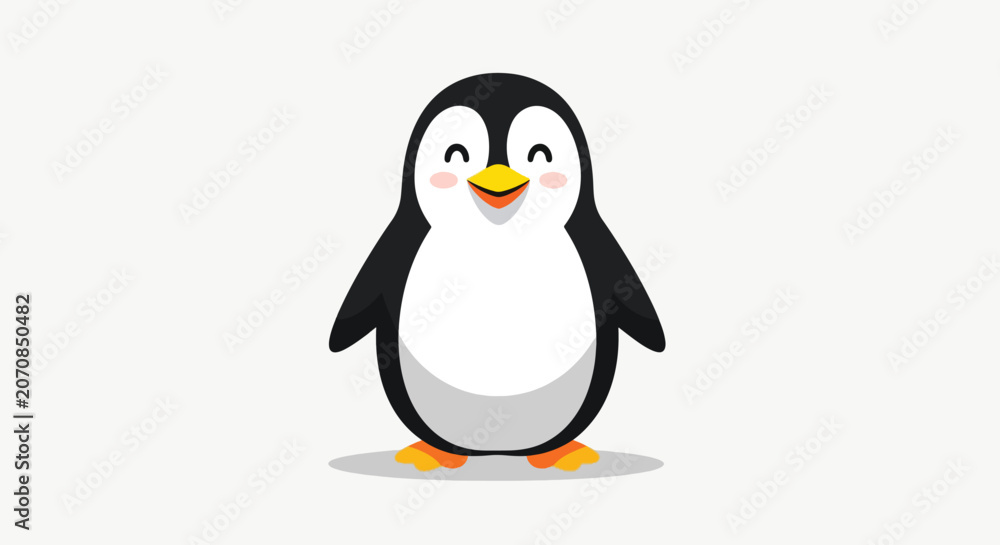 Fototapeta premium Cute cartoon penguin illustration with a happy expression and smiling face.