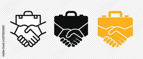 Business handshake icon set for partnership and successful deal