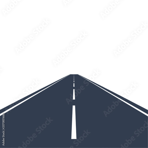 Schilderij op canvas A straight asphalt road with white lane markings receding into the distance
