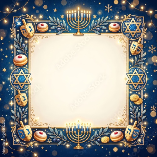 Celebration Frame With Symbols of Hanukkah and Decorations for Festive Occasions