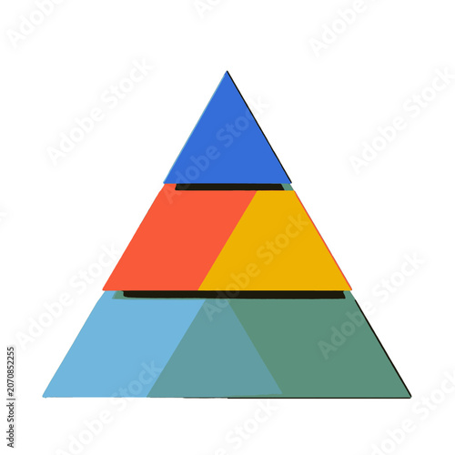 Layered geometric shapes form a conceptual pyramid structure