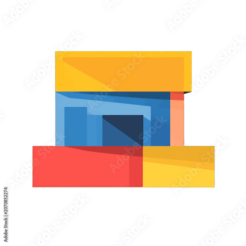 Abstract geometric structure with vibrant color blocks and shadows