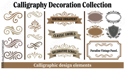 Quadro em tela Calligraphy decoration collection graphic design elements.