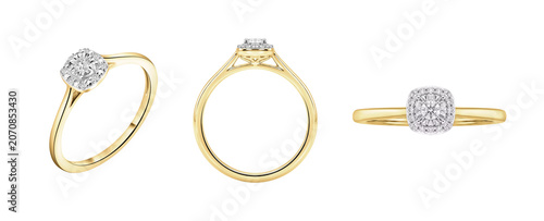 Obraz na płótnie Gold ring with diamonds isolated PNG on transparent background, luxurious jewelr