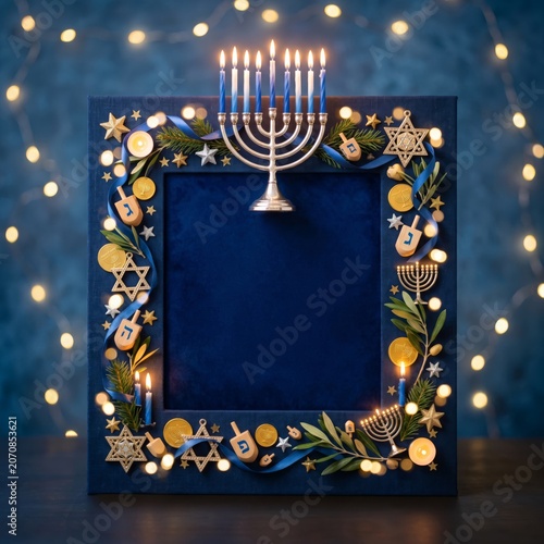 Celebration of Hanukkah With Decorations and Lighting for the Holiday