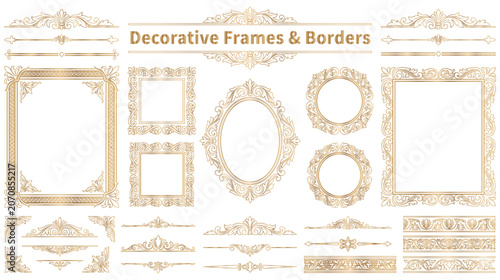 Photos Set of elegant gold decorative frames and vintage borders.