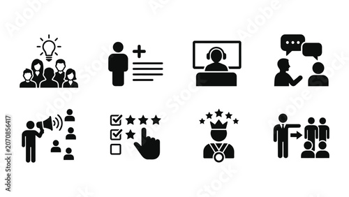 Business Icons: Teamwork, Meeting, Feedback, Leadership, Marketing, Ranking