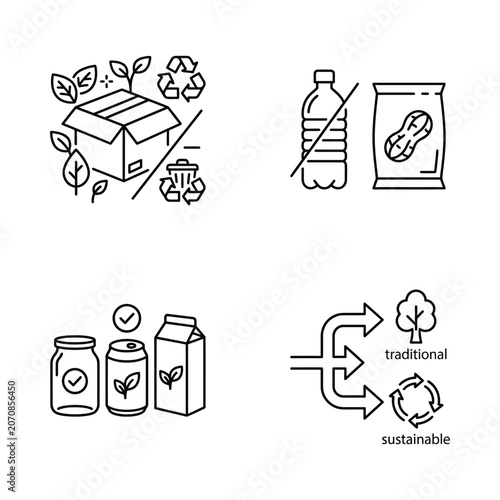 Sustainable Packaging and Recycling Icons: Eco-friendly choices for a greener planet