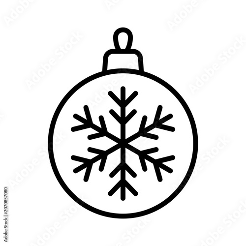 Christmas ball with snowflake icon. Black outline line silhouette. Editable strokes. Front and side view. Vector simple flat graphic illustration. Isolated object on a white background.