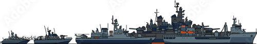 фотографія Naval Warship Fleet Vector Set Featuring Modern Military Vessels Destroyer Battl
