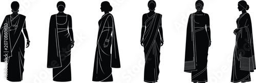 Foto Set of silhouettes of indian women wearing traditional saree outfits in differen