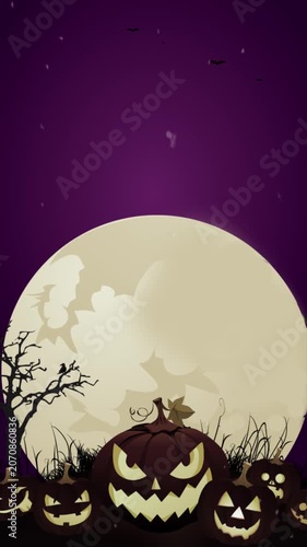Spooky Halloween Night Background with Glowing Pumpkin and Full Moon