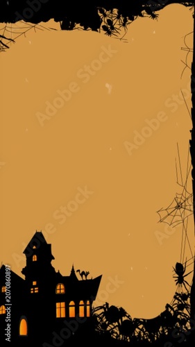 Haunted House Halloween Background with Bats and Spider Web Vertical Design