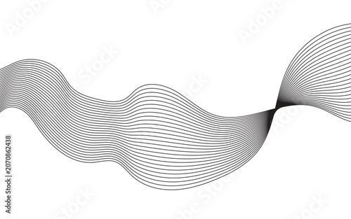 Minimalist abstract wave background with flowing black lines, elegant curved ribbon vector illustration, dynamic motion graphic element for modern corporate branding and web design