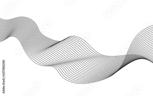 Minimalist abstract wave vector with flowing black lines, elegant curved ribbon design on white background, modern geometric line art for corporate branding and digital presentations