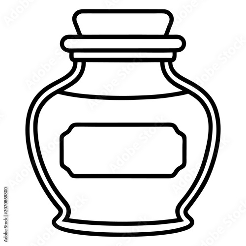 Outline drawing of a vintage potion bottle with a label, elegant and antique style glass container for liquids.