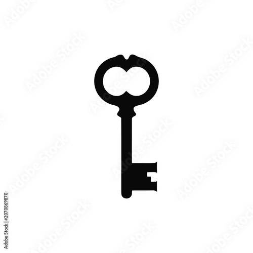 Black silhouette of an antique skeleton key on white background.