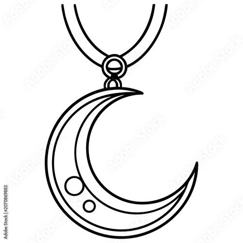 Crescent moon pendant necklace jewelry accessory line art illustration.
