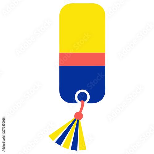 Primary color block bookmark with decorative hanging tassel for reading.